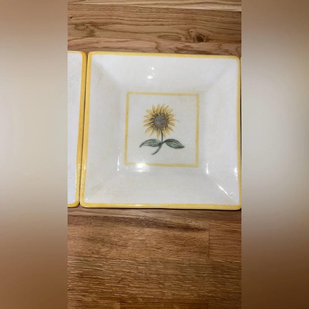 Williams Sonoma Square Plates Verano Tile Sun Palm Tree Pineapple Made Italy 8.5